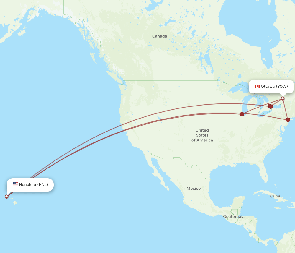 YOW-HNL flight routes