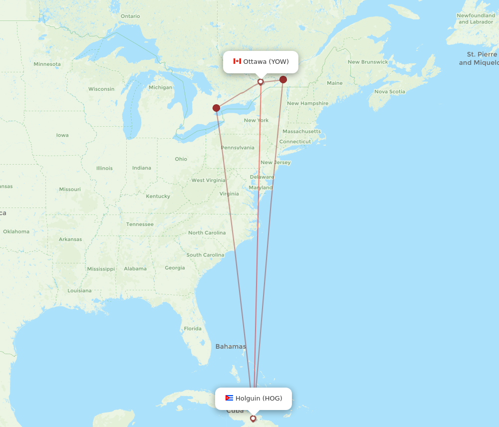YOW to HOG flights and routes map