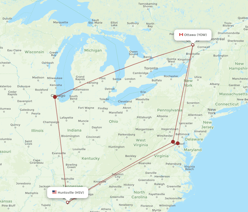 YOW-HSV flight routes