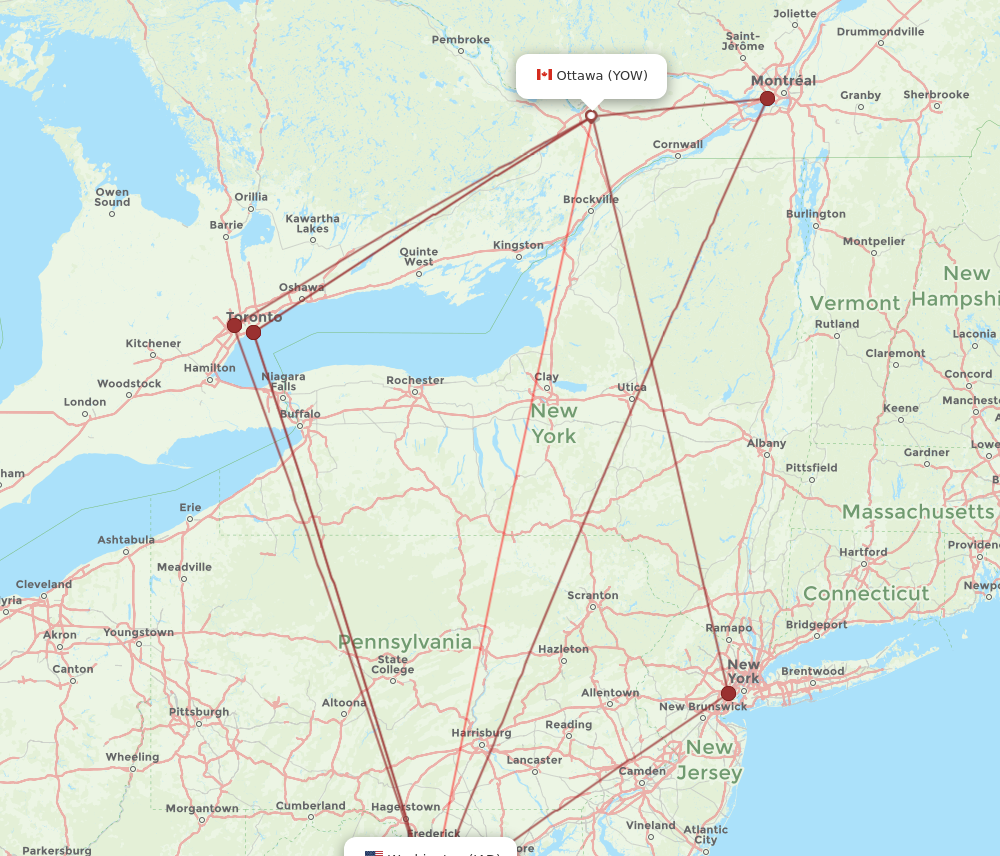YOW to IAD flights and routes map