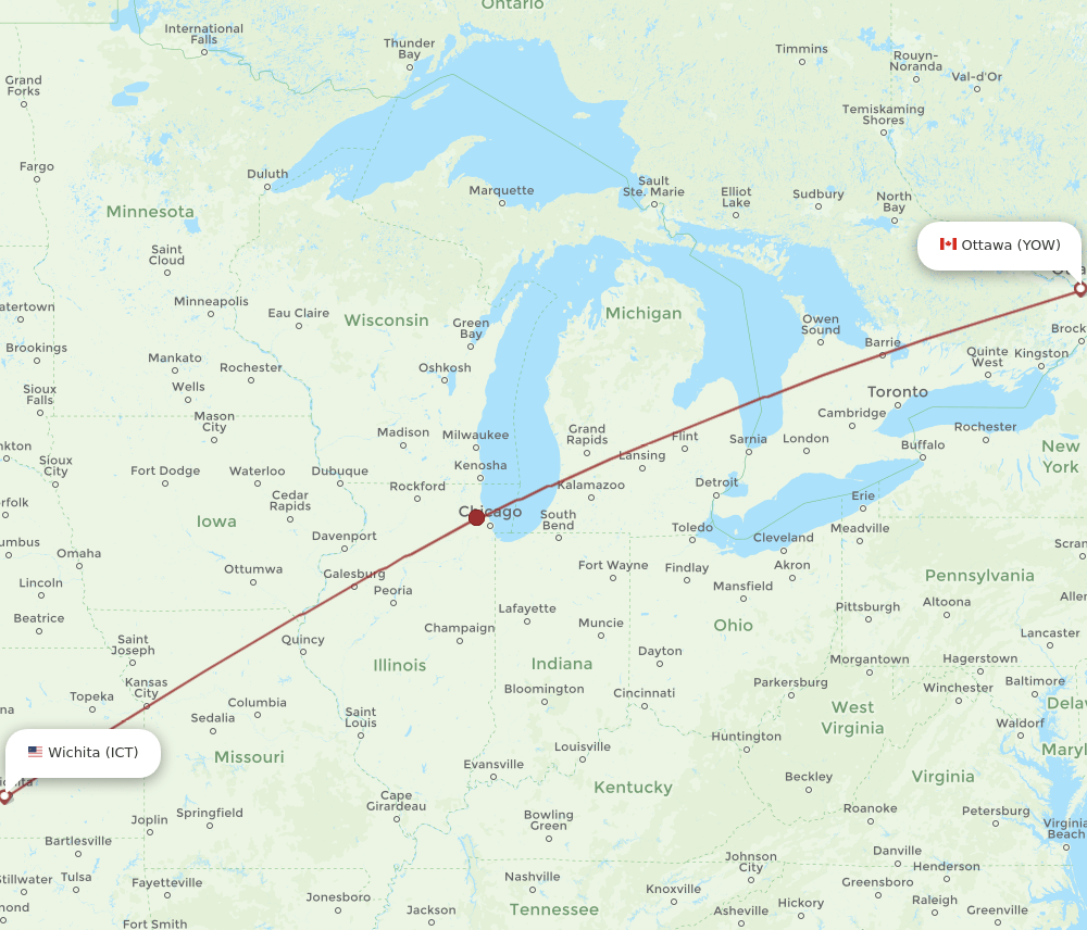 YOW-ICT flight routes