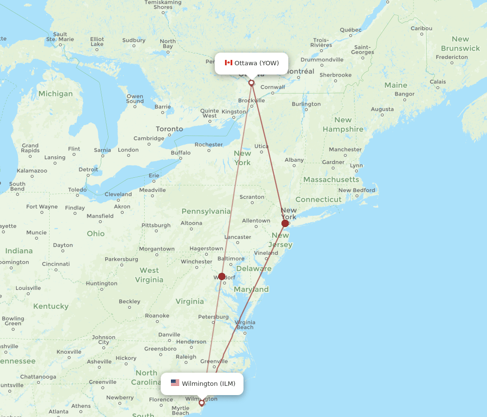 YOW-ILM flight routes