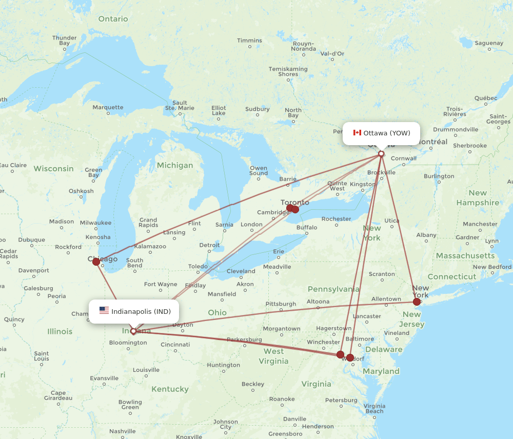 YOW-IND flight routes