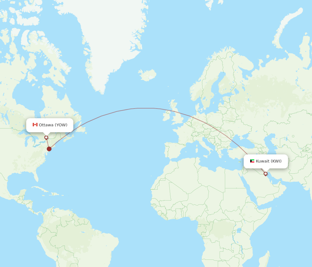 YOW to KWI flights and routes map