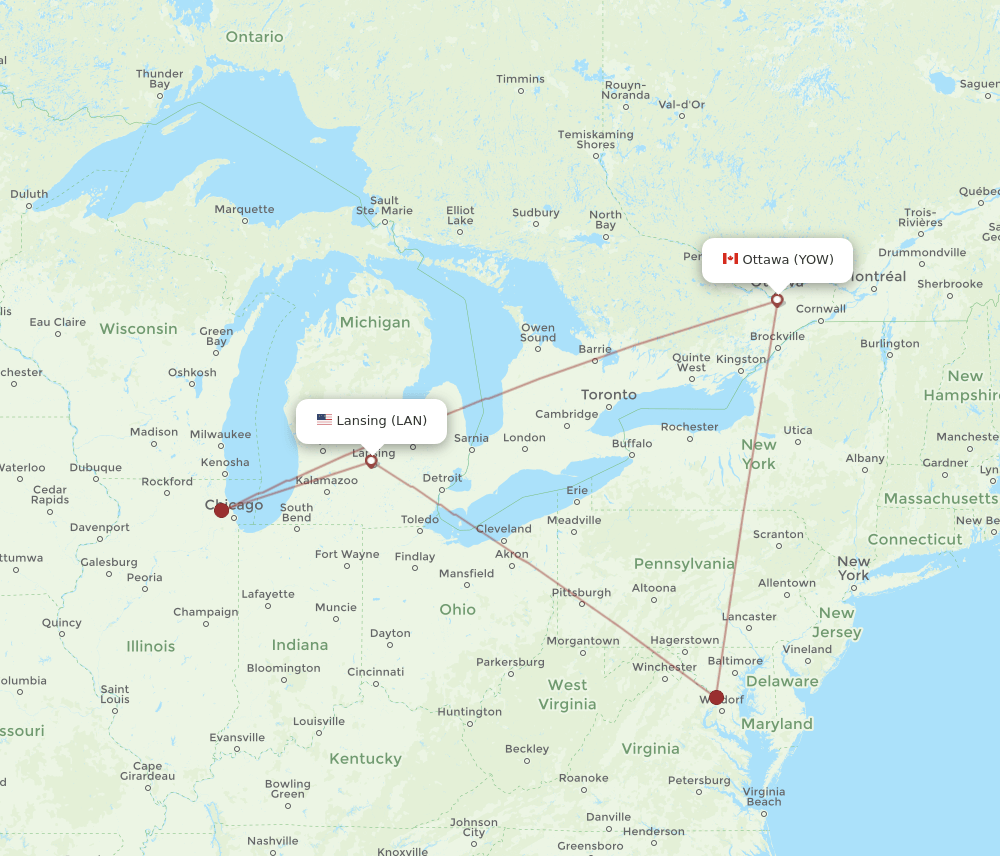 YOW-LAN flight routes