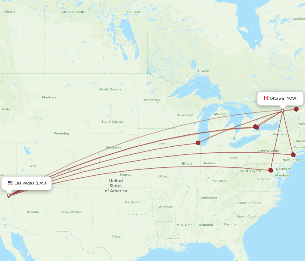 YOW to LAS flights and routes map