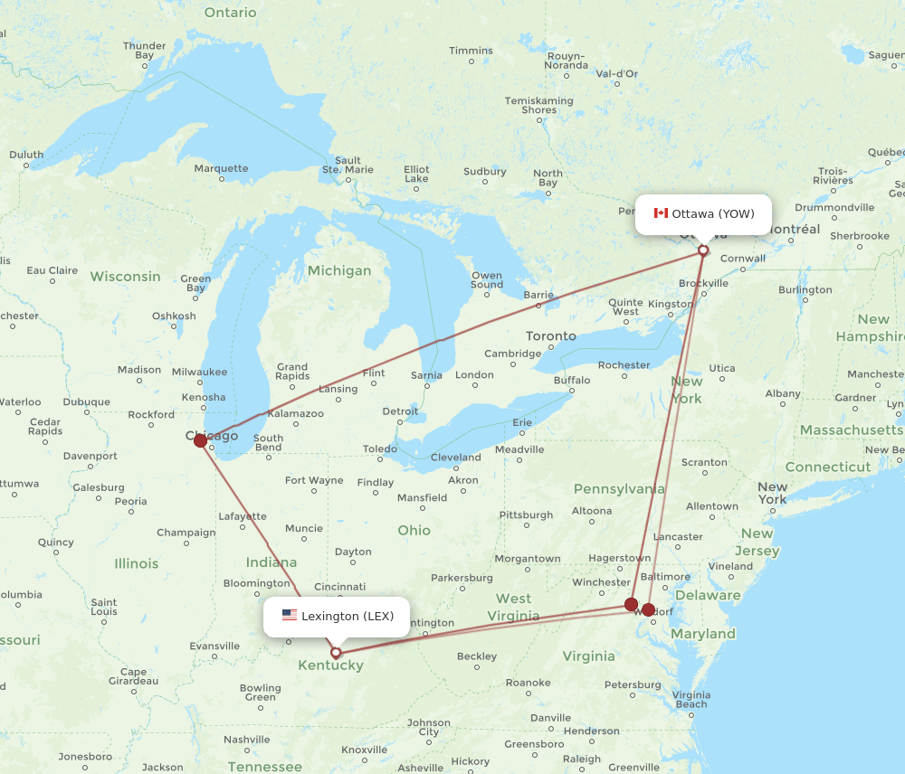 YOW-LEX flight routes