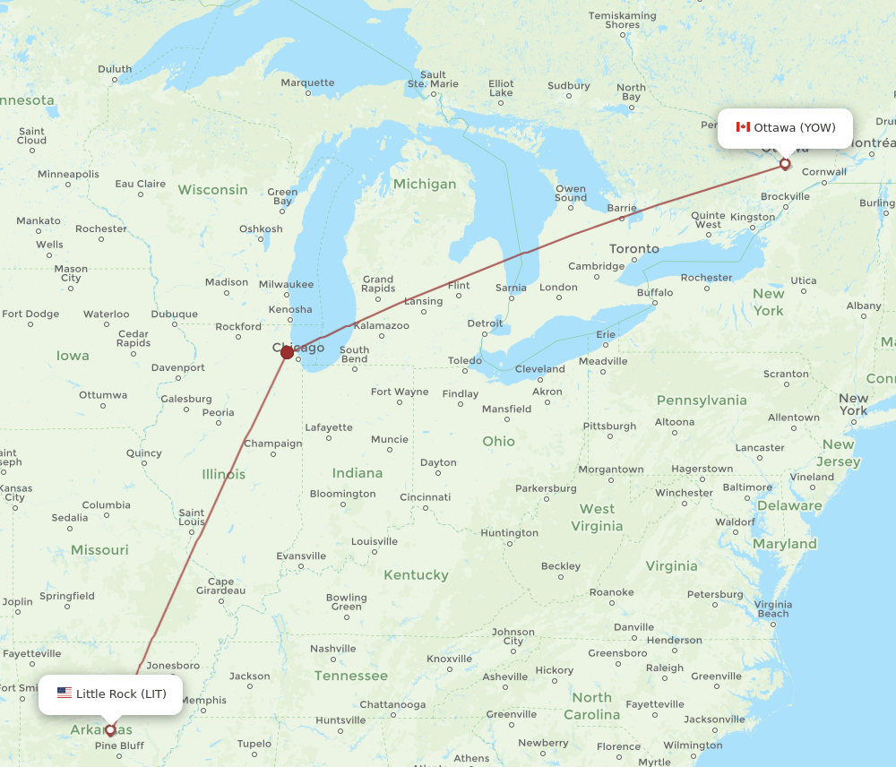 YOW to LIT flights and routes map
