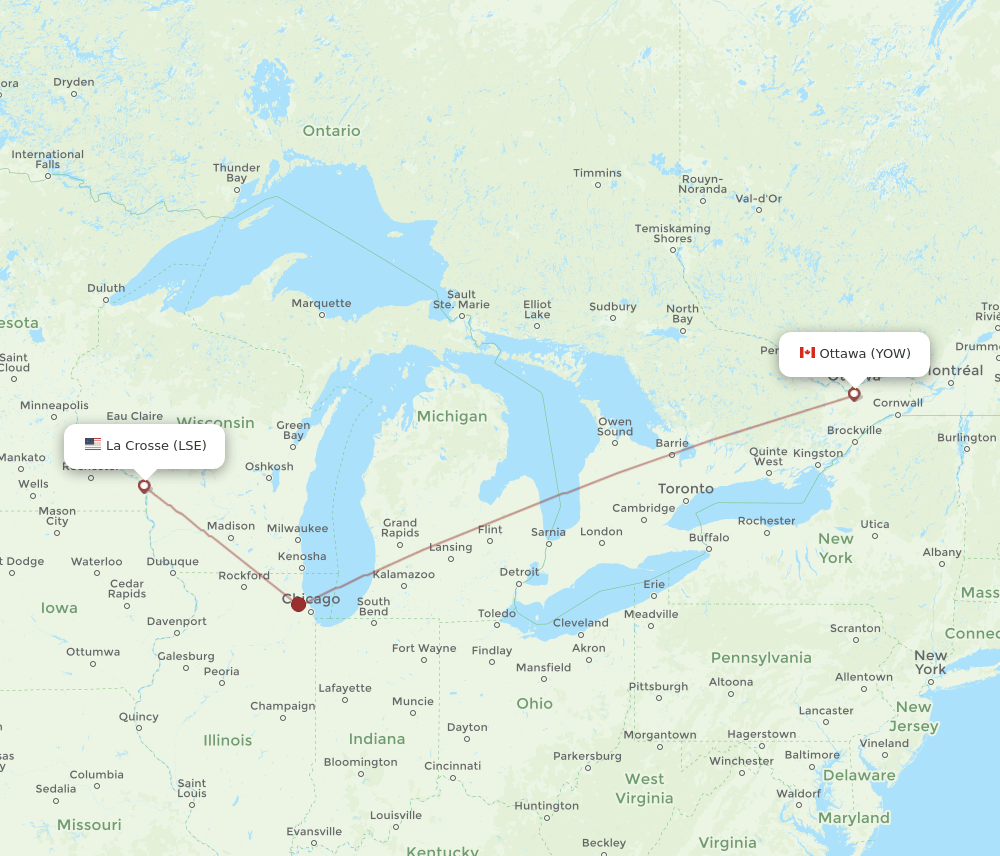 YOW-LSE flight routes