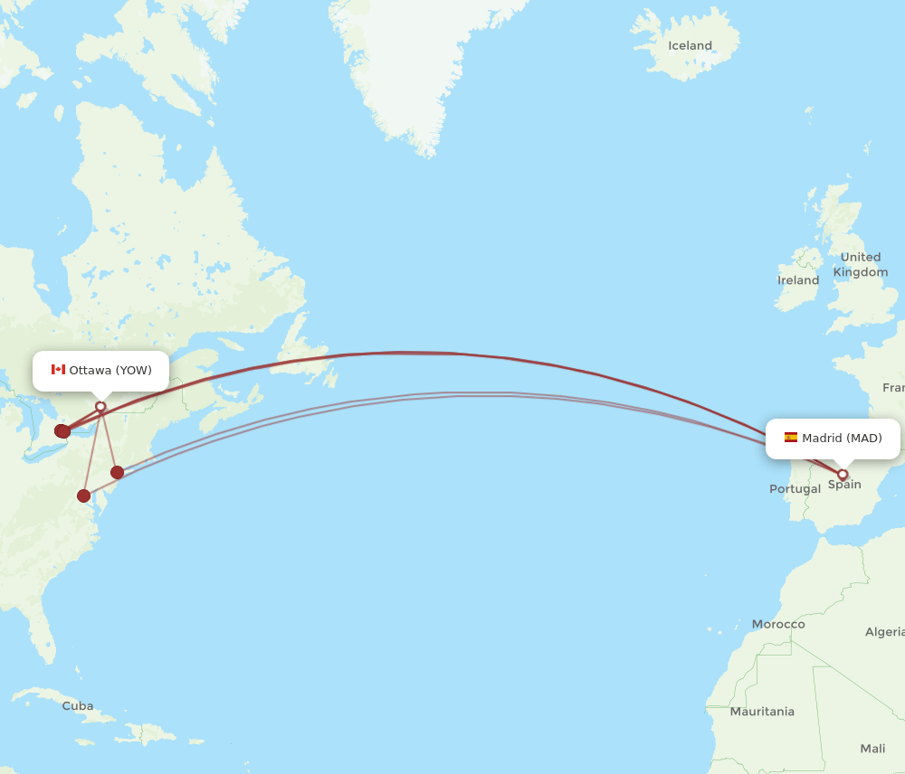 YOW to MAD flights and routes map