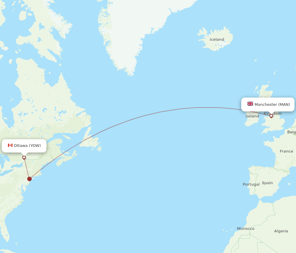 YOW to MAN flights and routes map