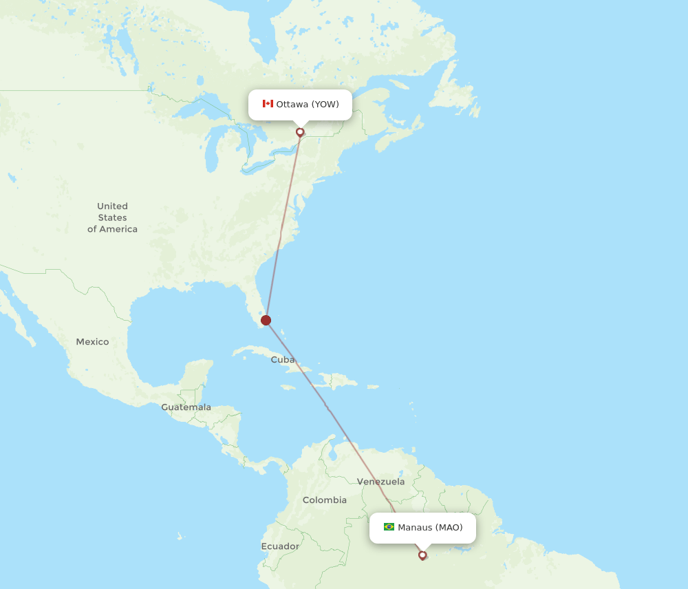 Ottawa - Manaus route map and flight paths