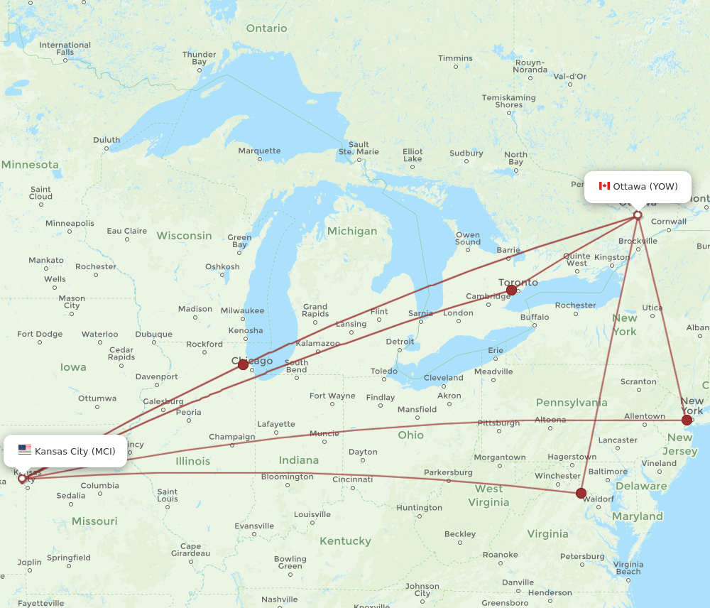 YOW-MCI flight routes