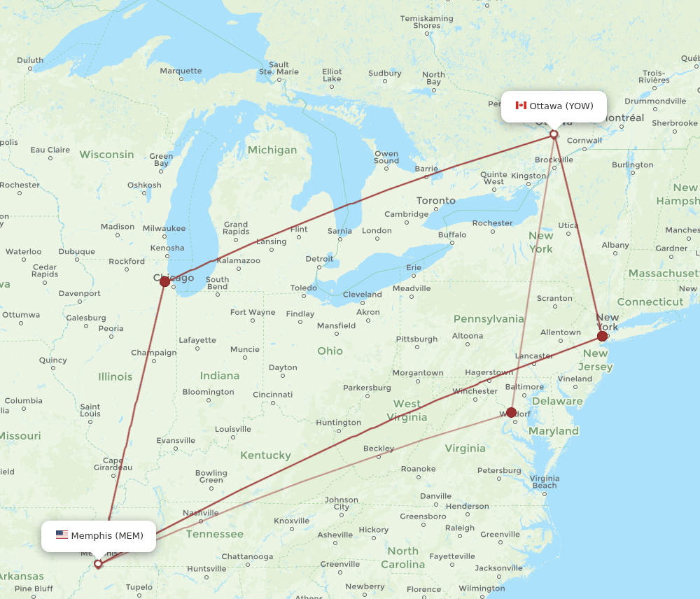 YOW-MEM flight routes