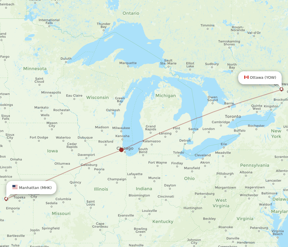 YOW to MHK flights and routes map