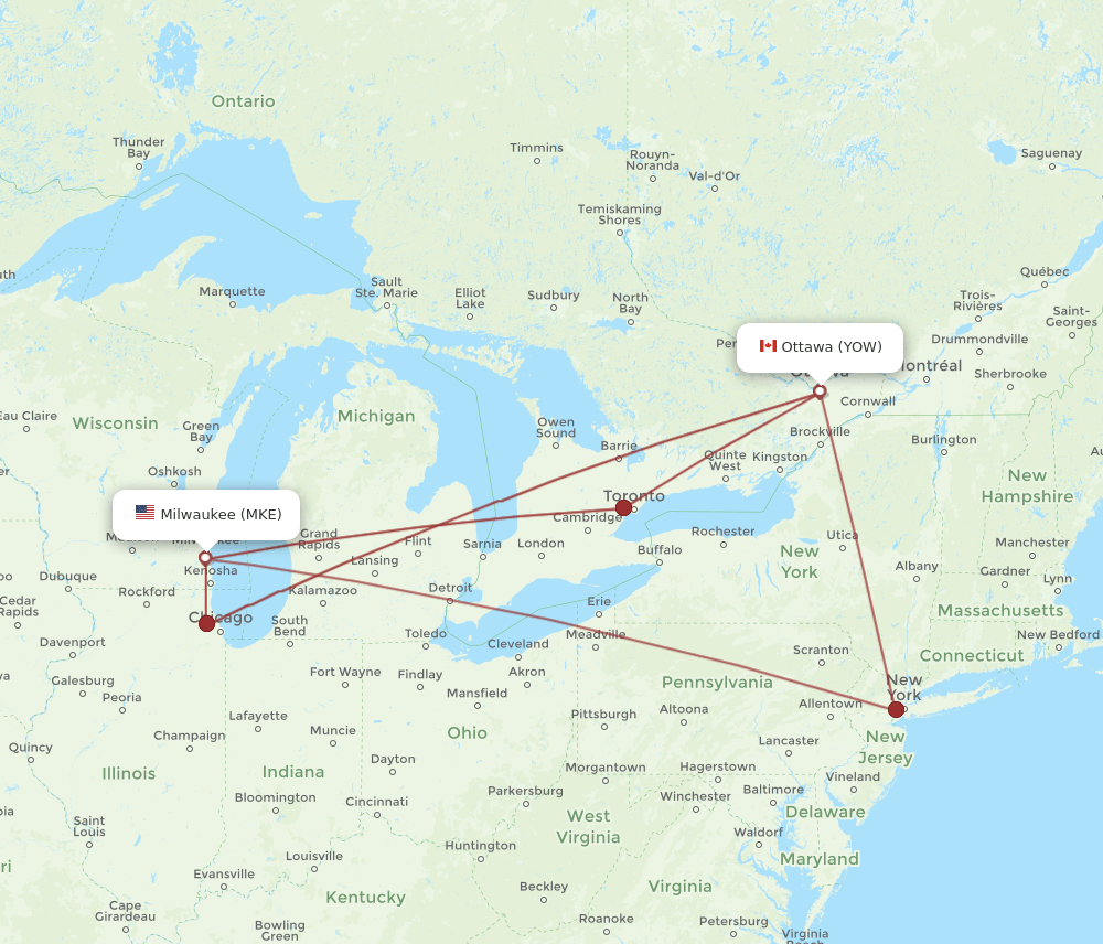 YOW-MKE flight routes