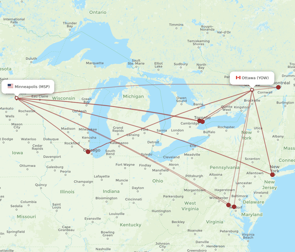 YOW-MSP flight routes