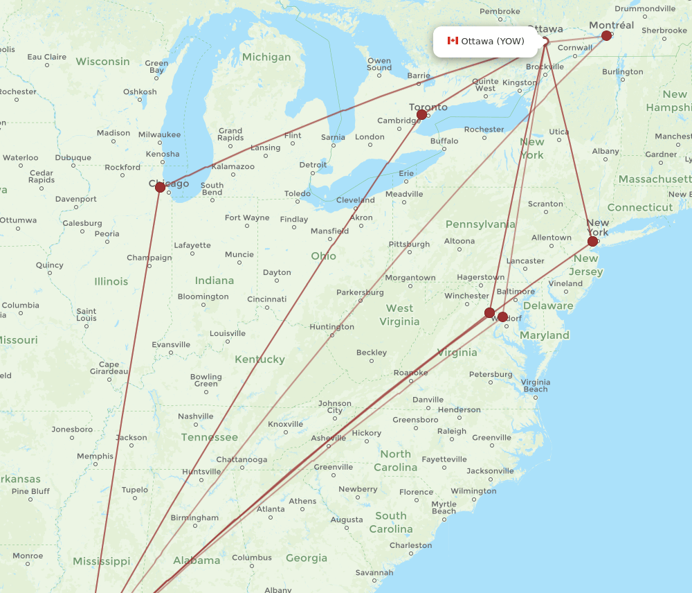 YOW-MSY flight routes