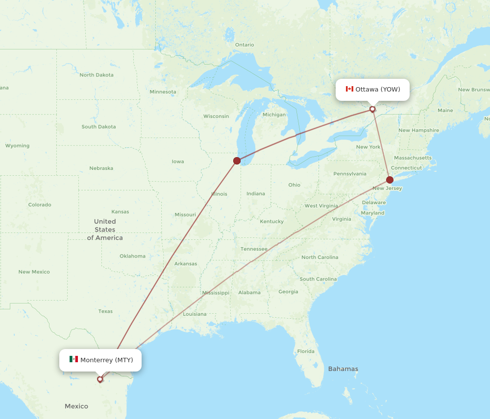 MTY to YOW flights and routes map