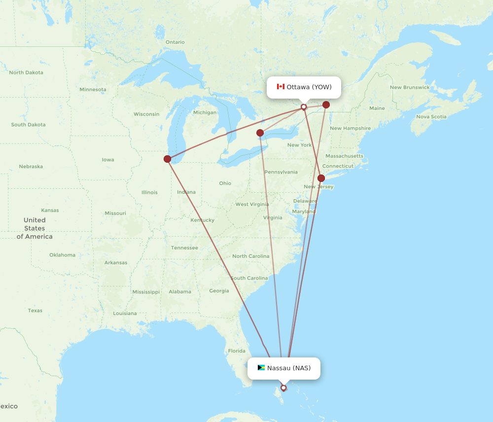 YOW to NAS flights and routes map