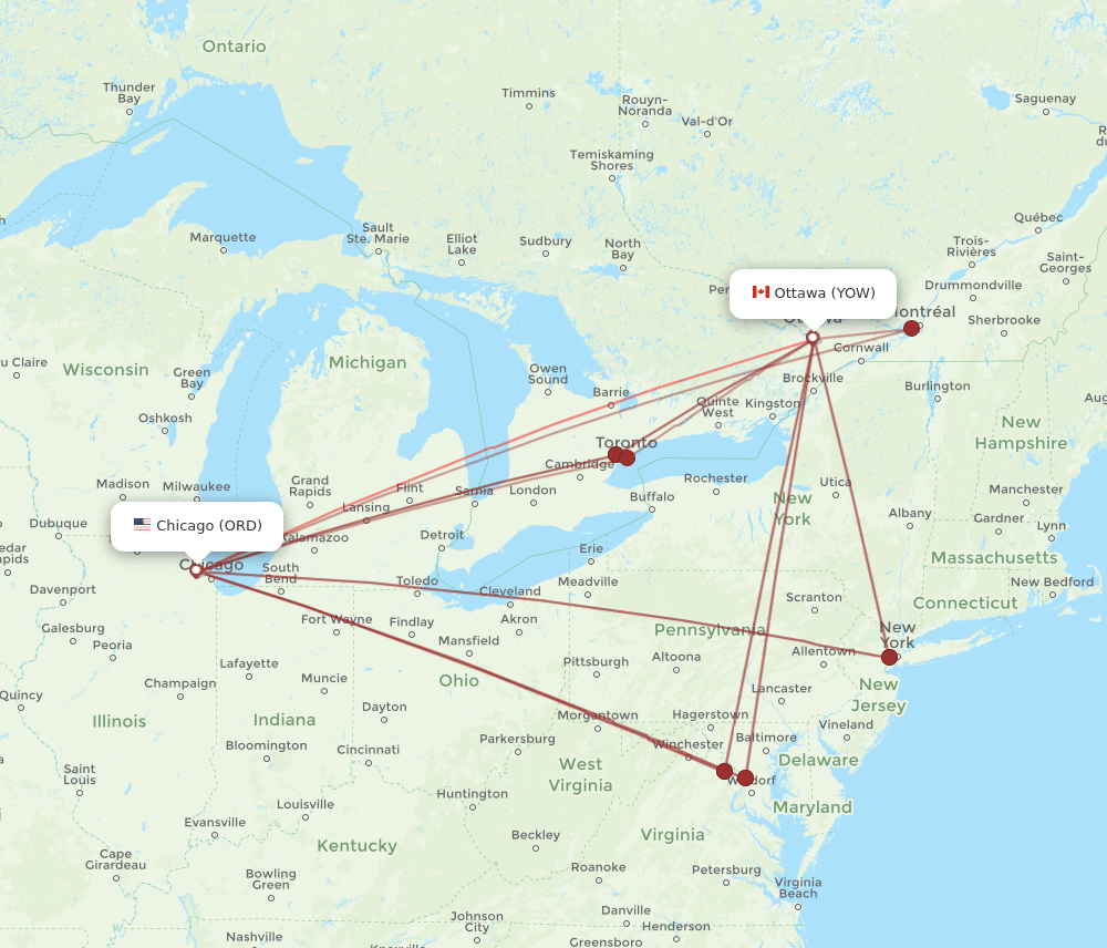 YOW-ORD flight routes