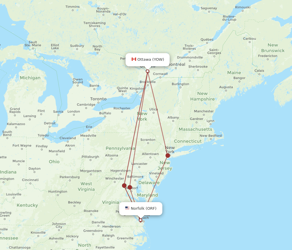 YOW-ORF flight routes