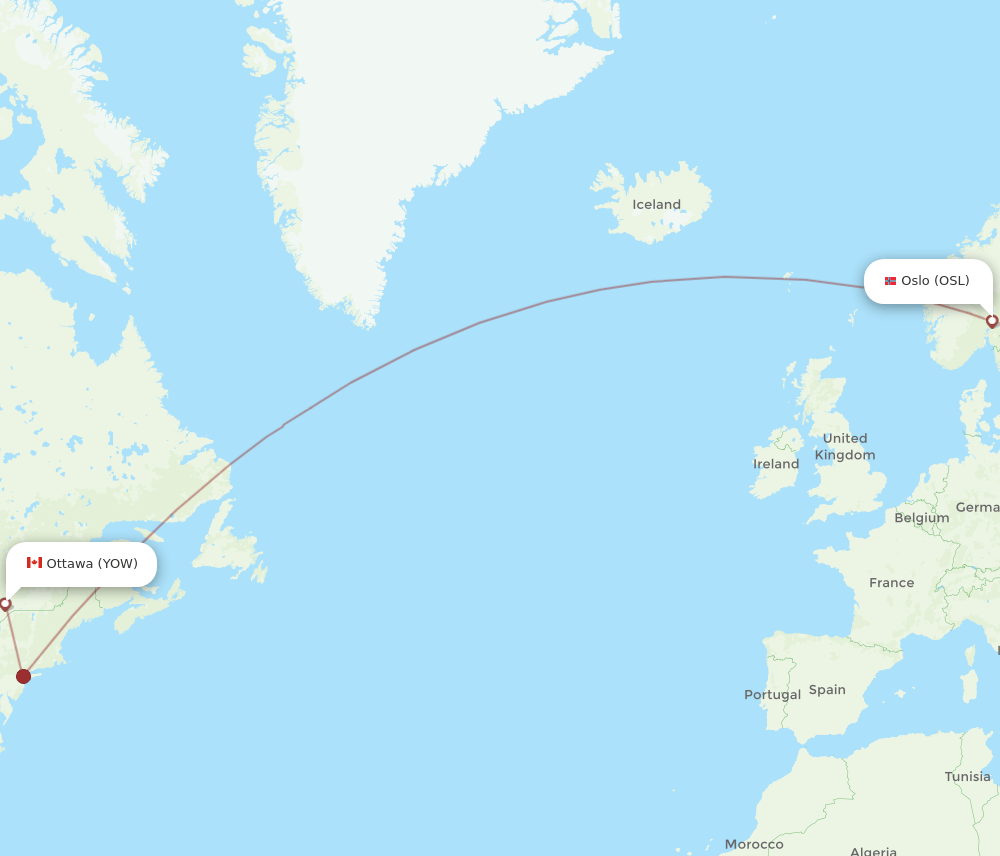 Oslo - Ottawa route map and flight paths
