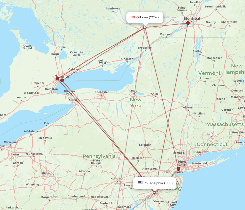 YOW-PHL flight routes