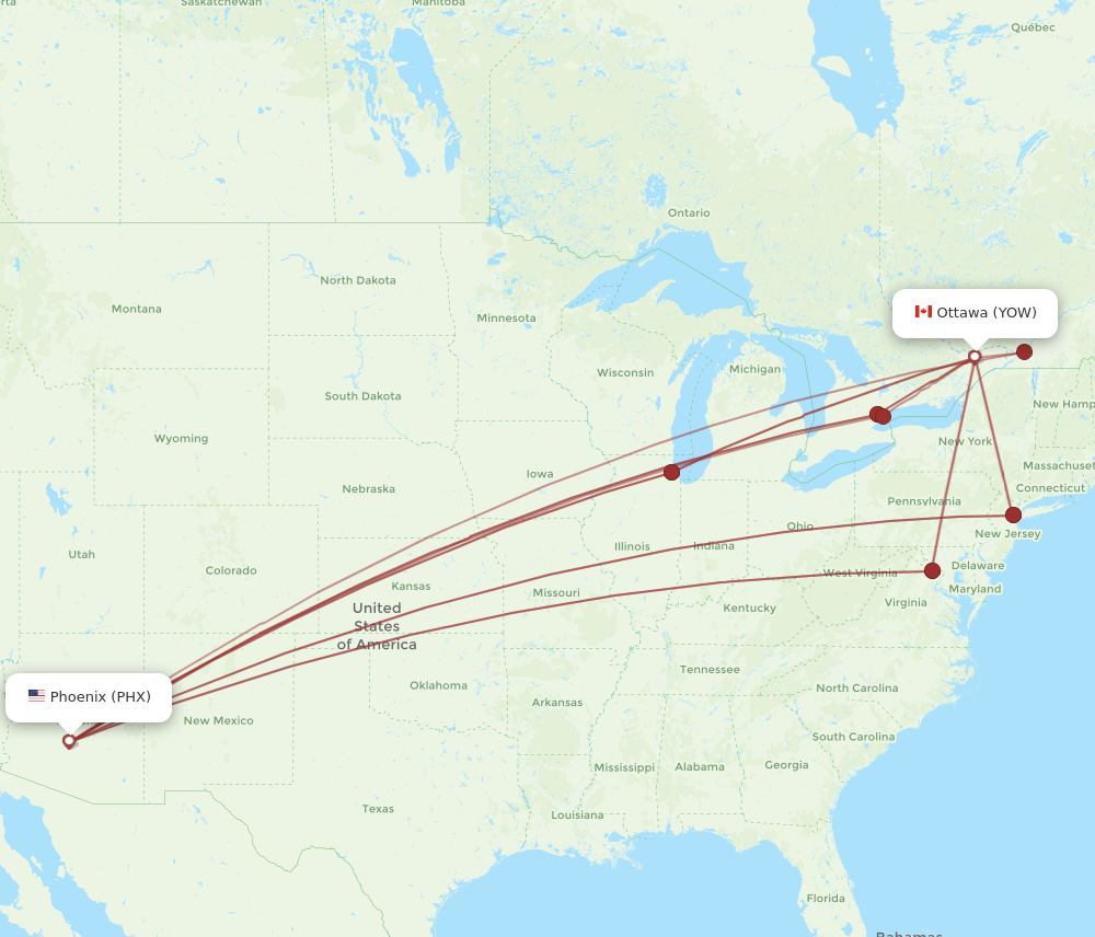 YOW to PHX flights and routes map