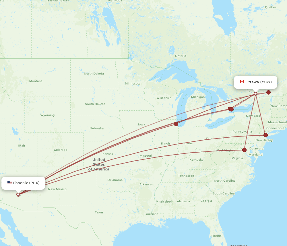 YOW-PHX flight routes