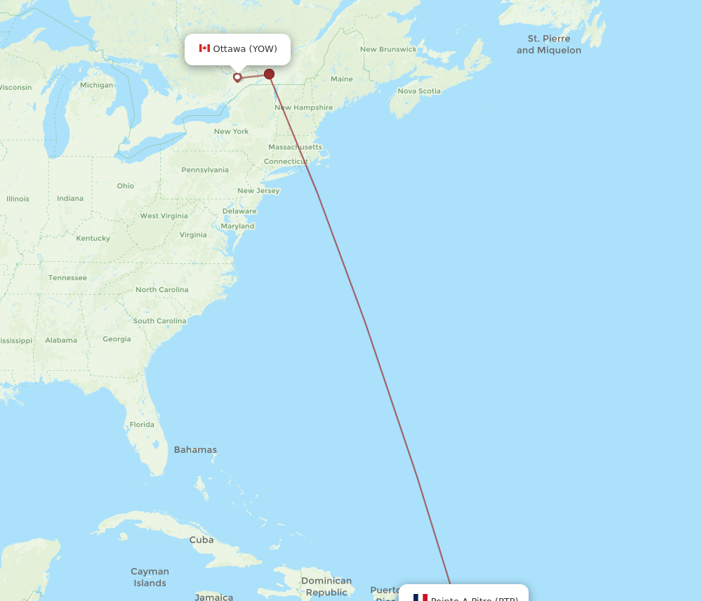 YOW-PTP flight routes