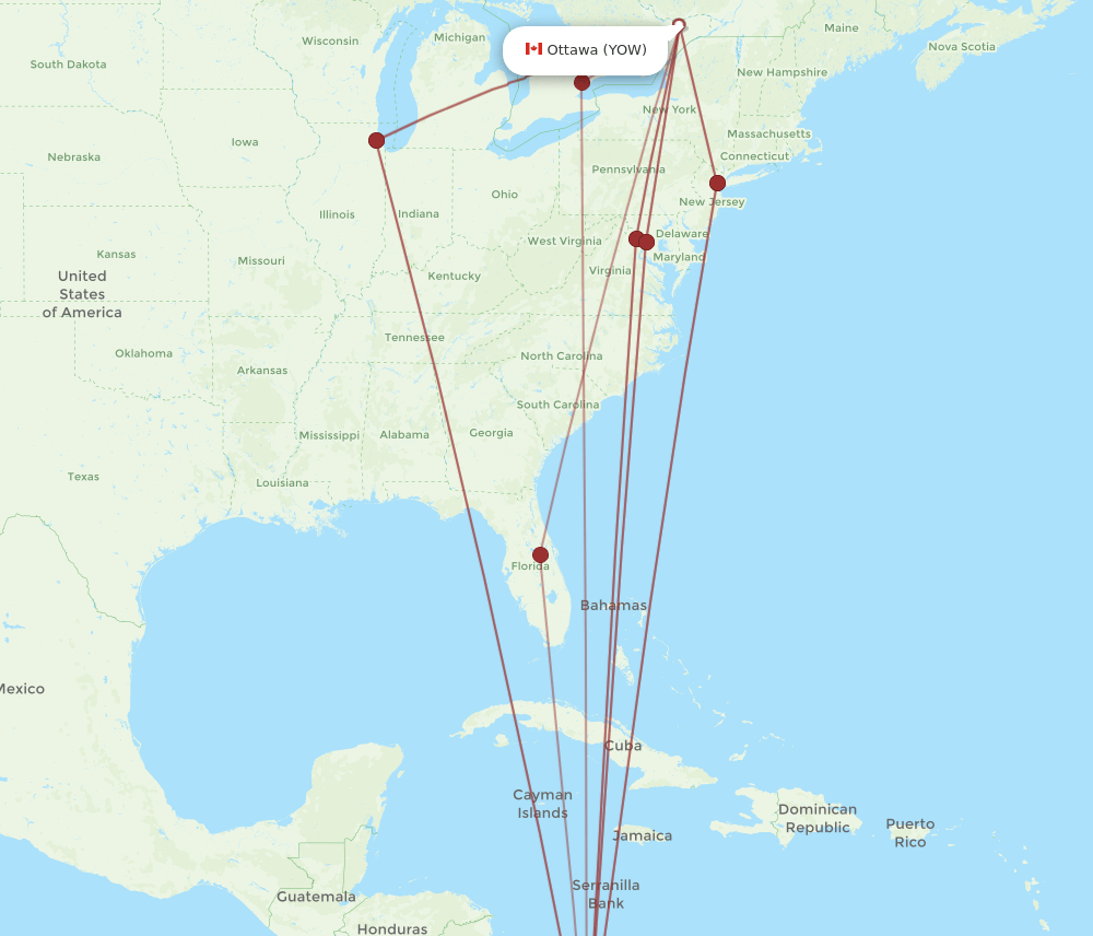 YOW-PTY flight routes