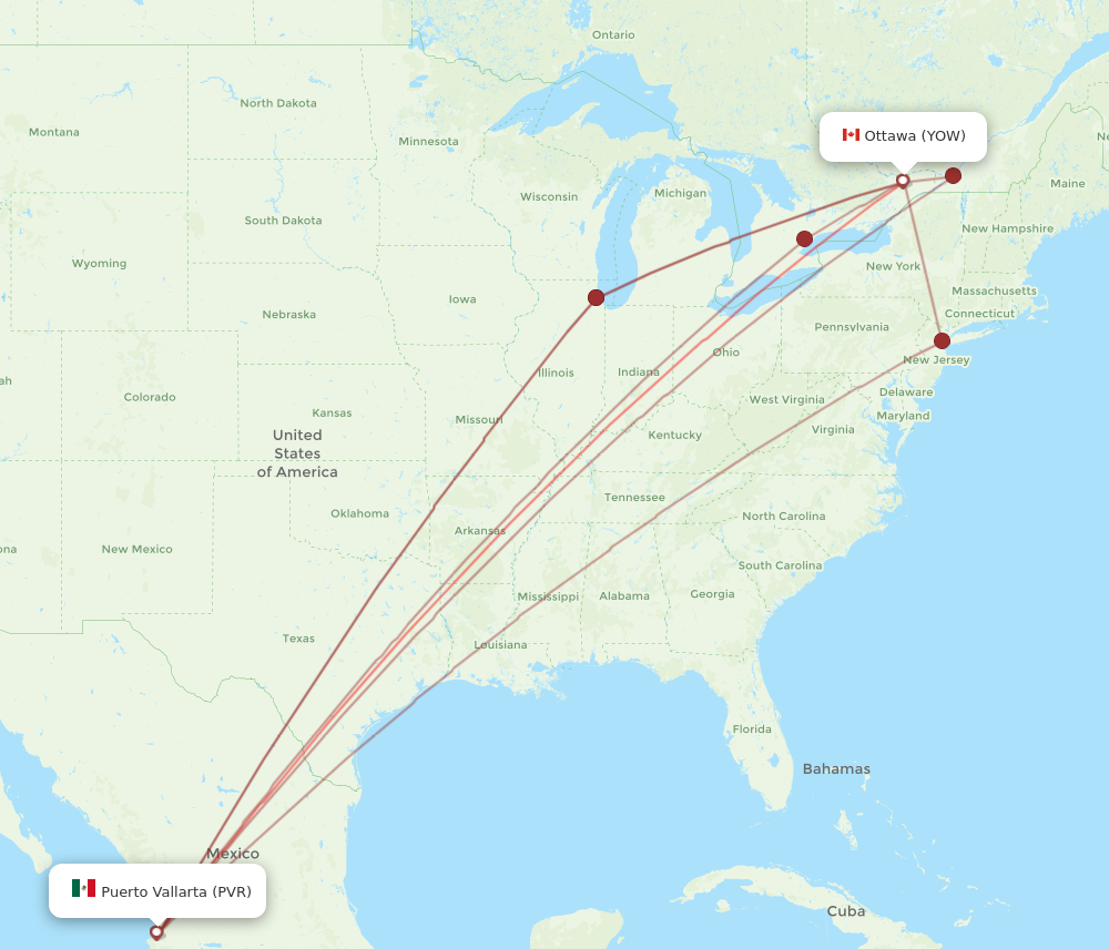 YOW to PVR flights and routes map
