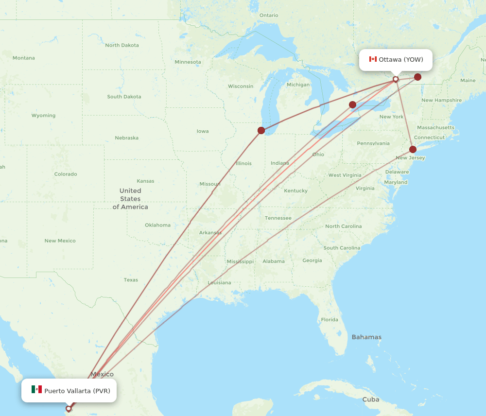 YOW to PVR flights and routes map