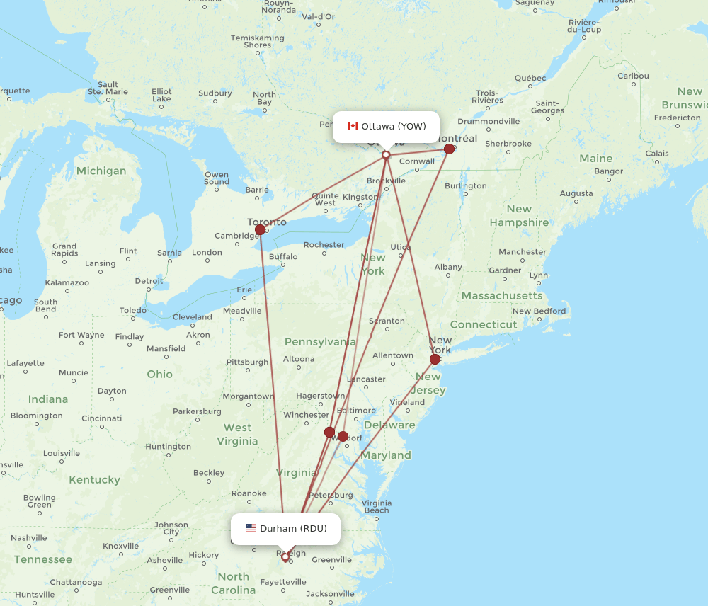YOW-RDU flight routes