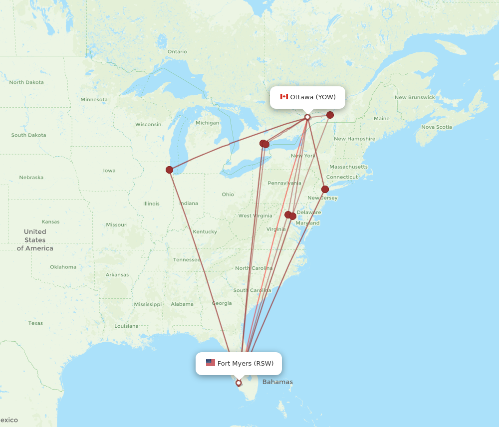 YOW to RSW flights and routes map
