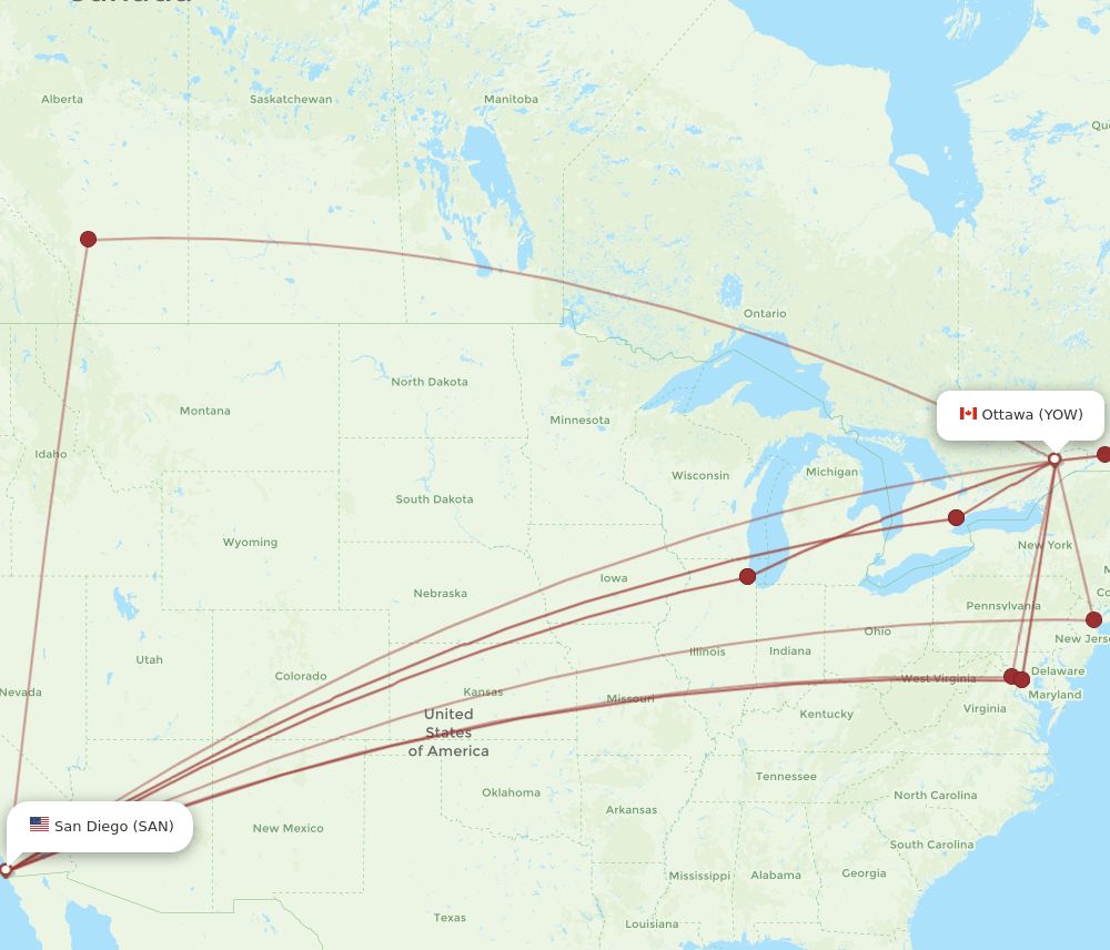 YOW to SAN flights and routes map