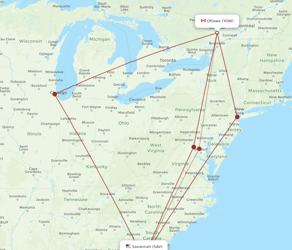 YOW-SAV flight routes