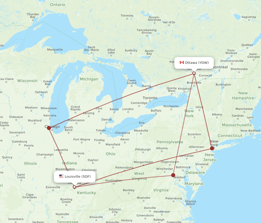 YOW-SDF flight routes
