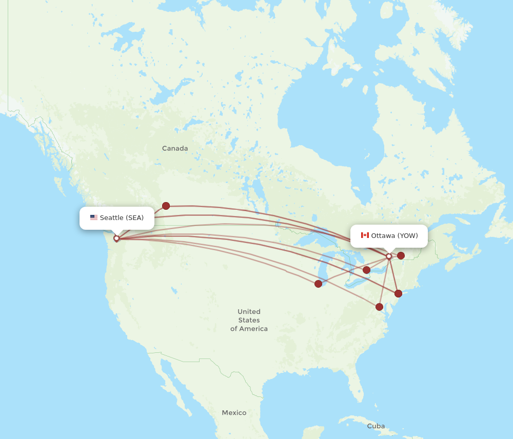 YOW to SEA flights and routes map