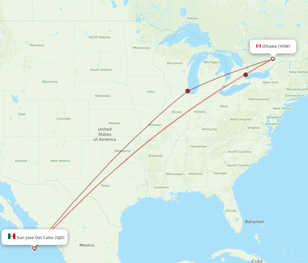 YOW to SJD flights and routes map