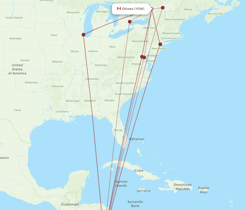 YOW-SJO flight routes