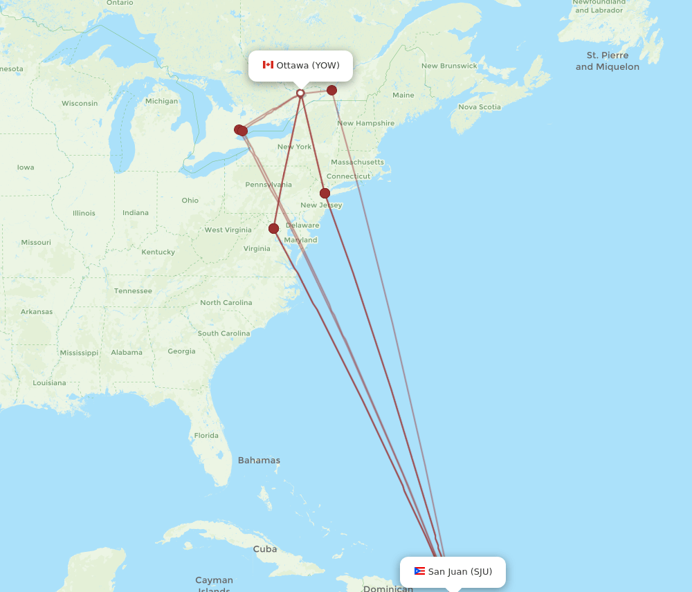 YOW to SJU flights and routes map