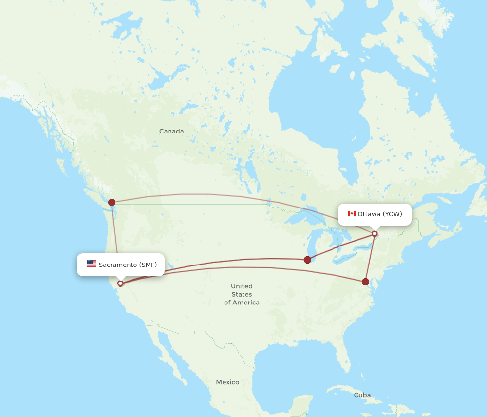 YOW to SMF flights and routes map