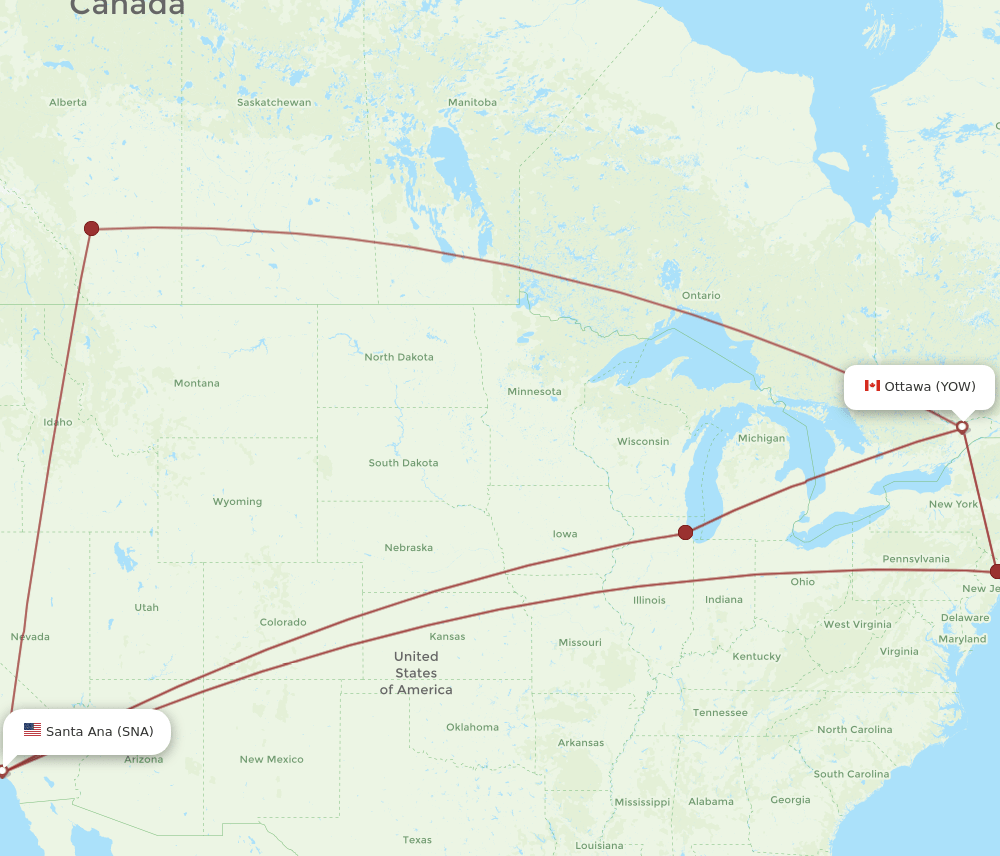 YOW-SNA flight routes