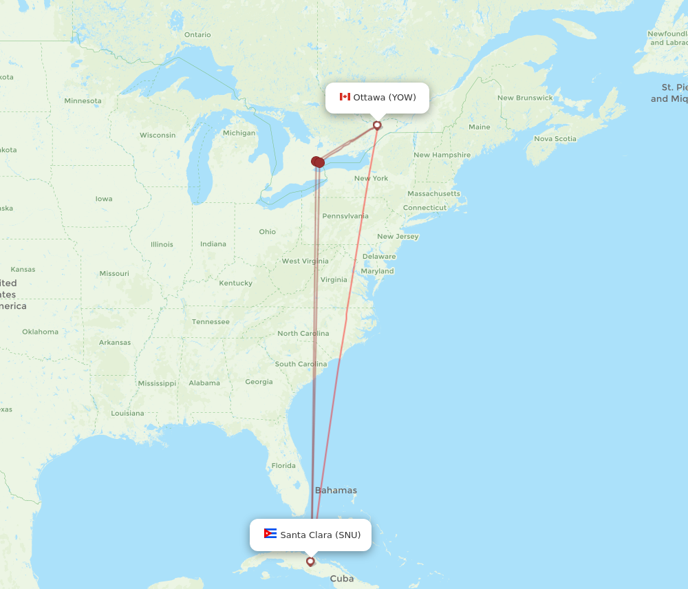 YOW to SNU flights and routes map