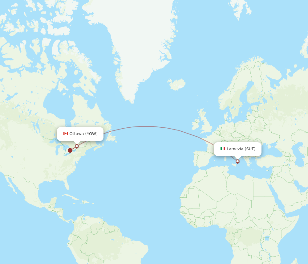 Lamezia-Terme - Ottawa route map and flight paths
