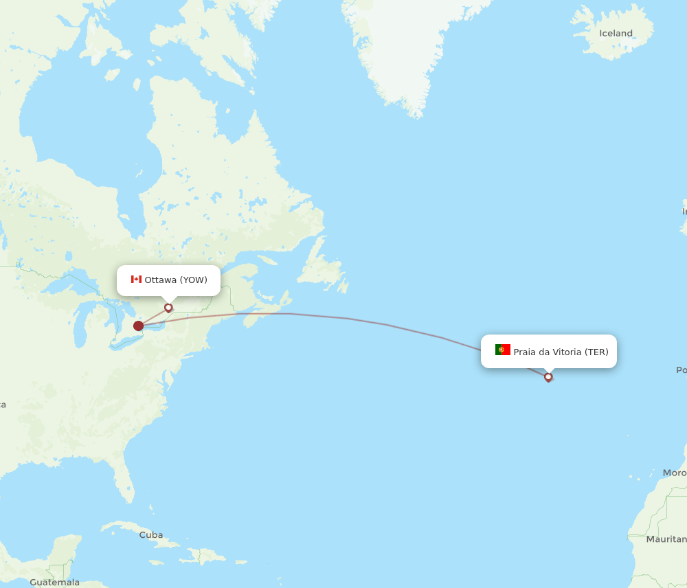 YOW to TER flights and routes map