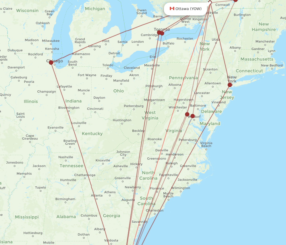 YOW-TPA flight routes