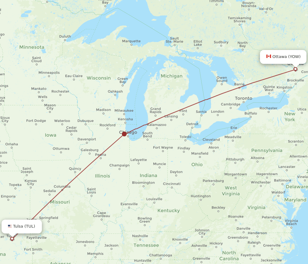 YOW-TUL flight routes